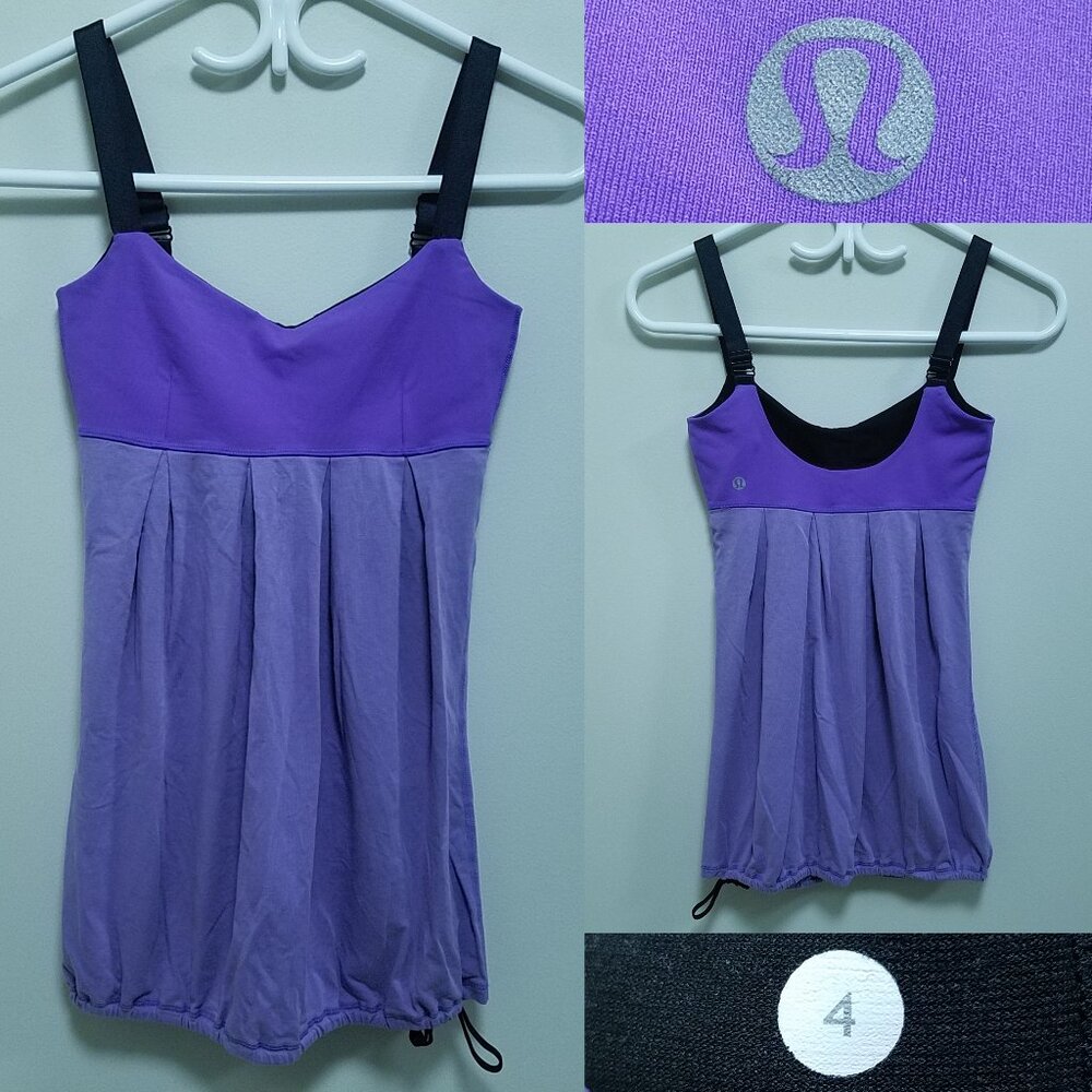 Lululemon 2 Tone Purple Tank Top Size 4 XS Black Strap Ruched